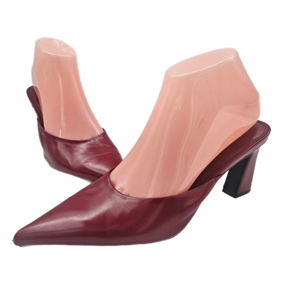 Jeffrey Campbell Unamused Cherry Red Block-Heel Pointed-Toe Mules Size 8 - Picture 2 of 16